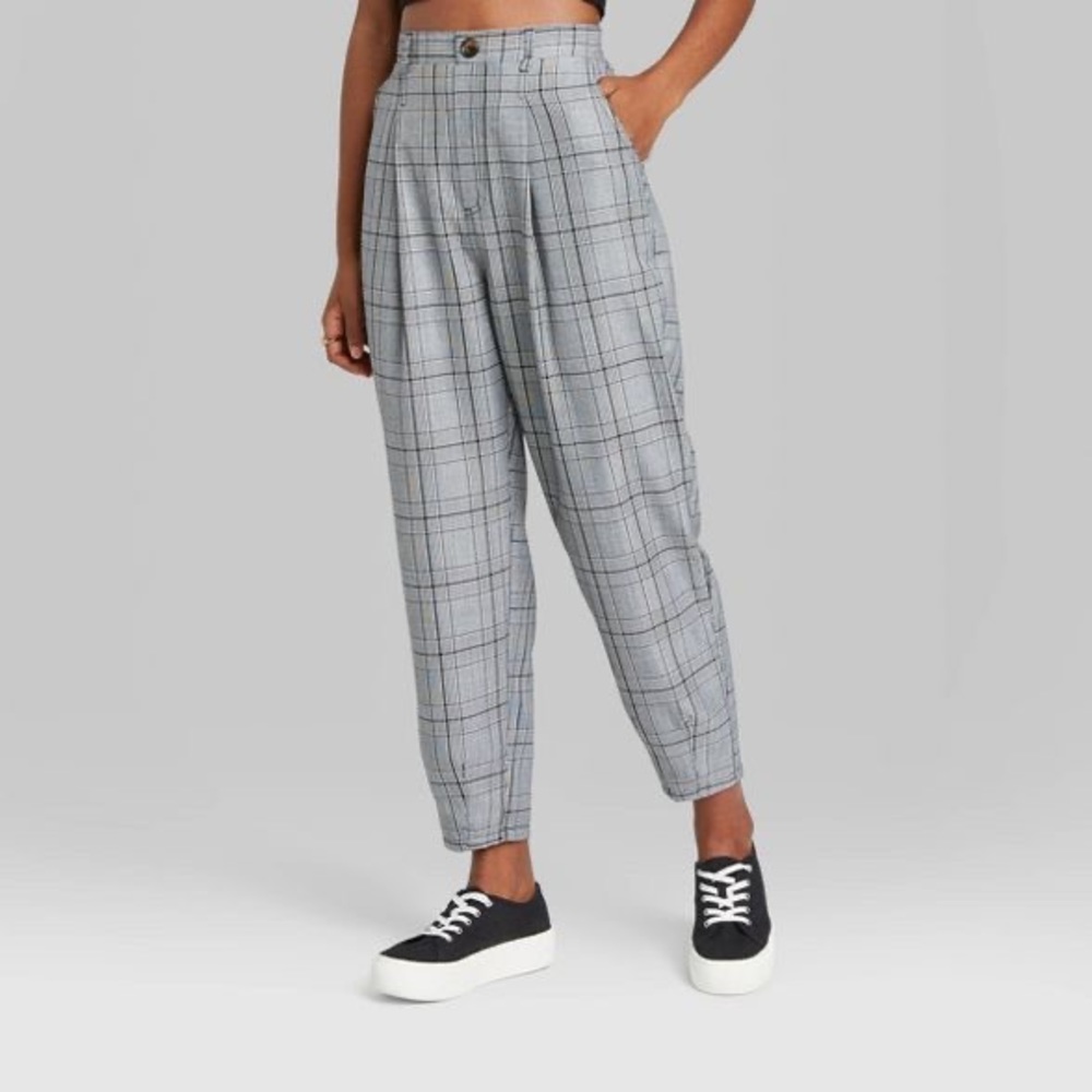 Wild Fable High Rise Plaid Pleated Tapered Pants
